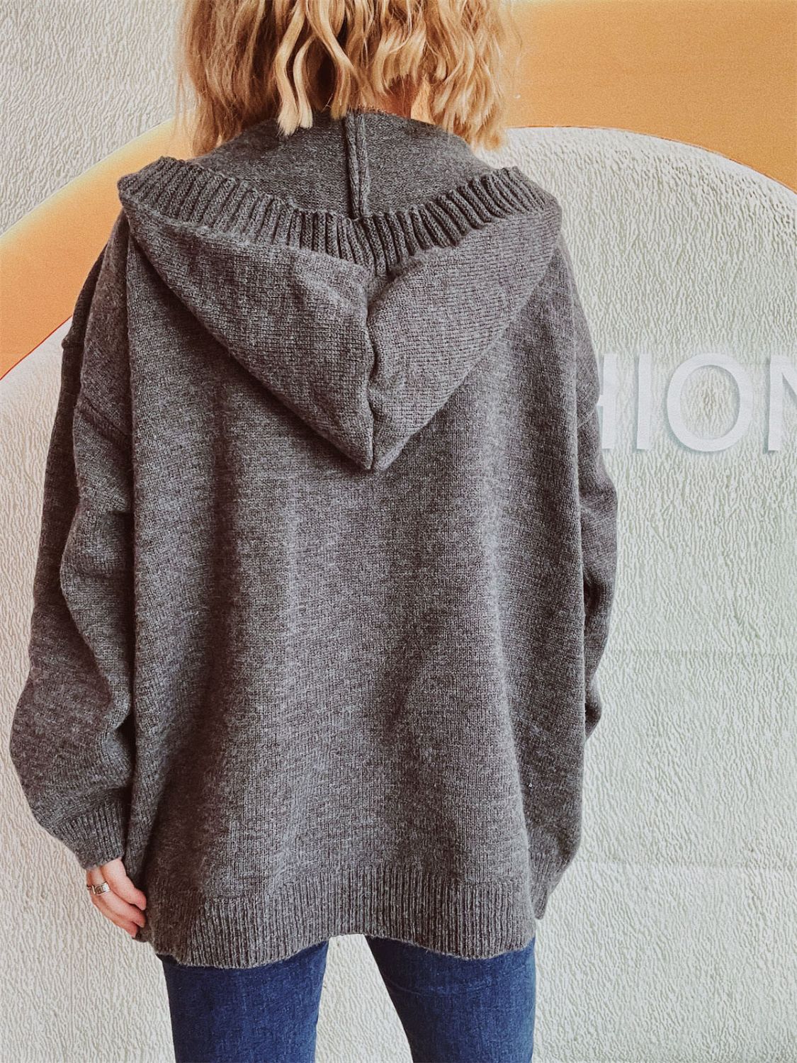 Casual Dropped Shoulder Long Sleeve Buttoned Pocketed Hooded Cardigan for Everyday Wear