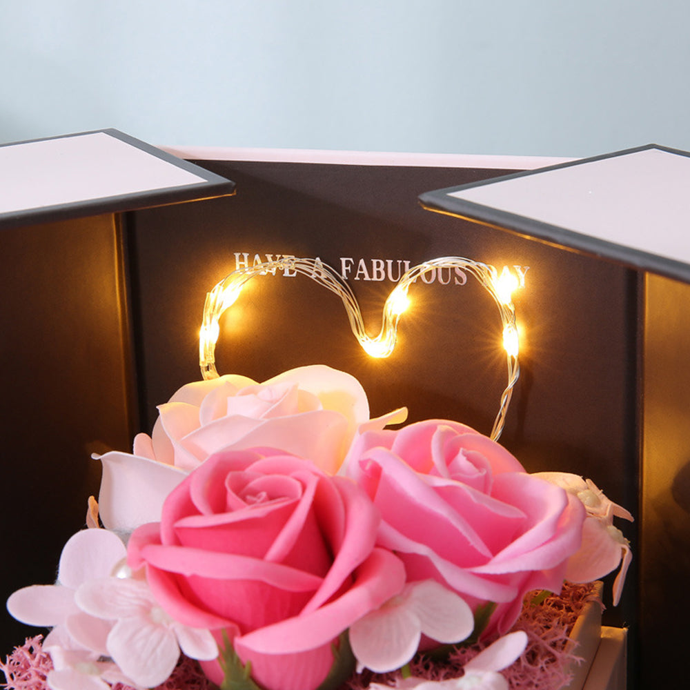 Pink Handmade Soap Flower Rose Lamp Gift Box for Christmas and Valentine's Day