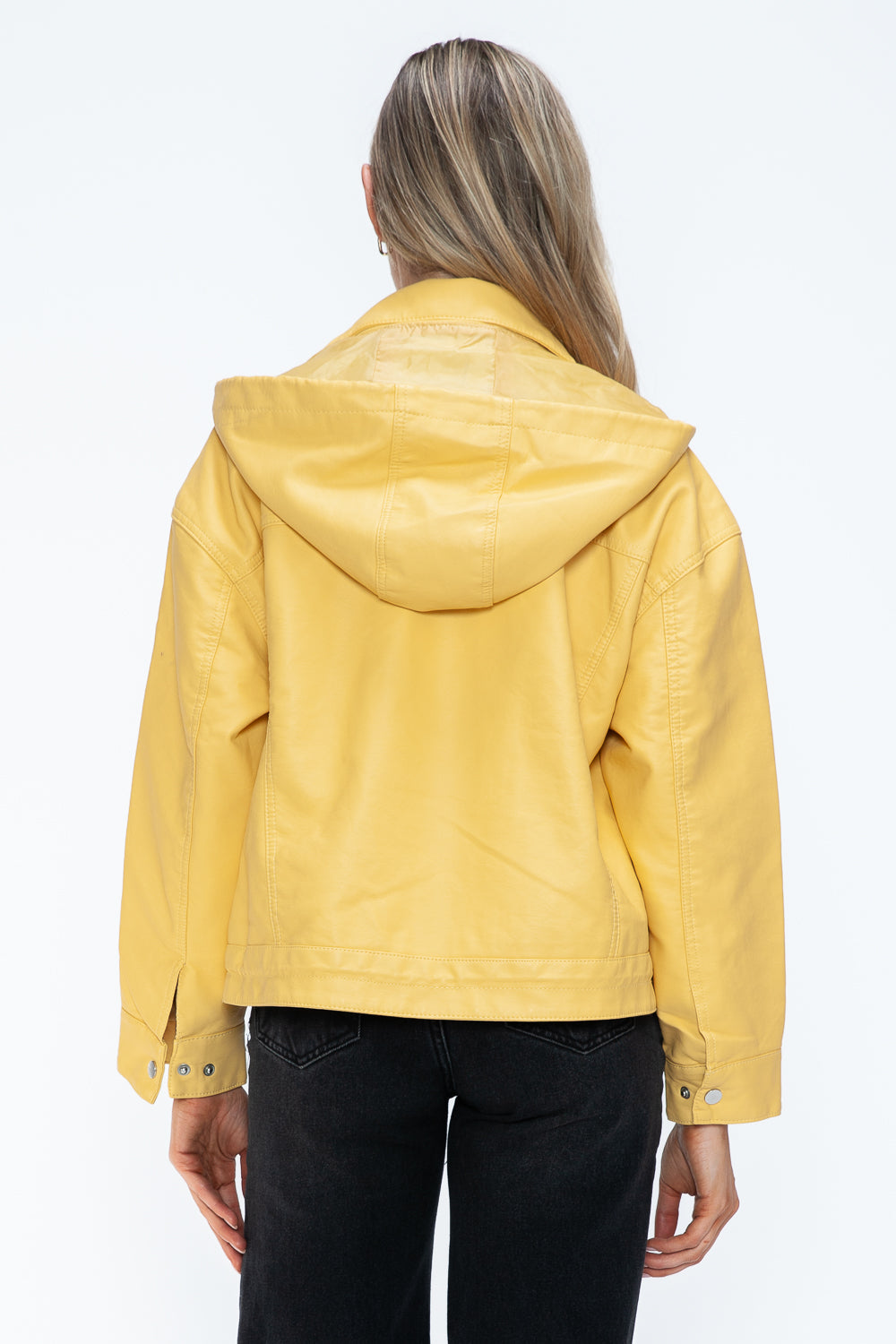 Stylish PU Leather Zip - Up Jacket with Adjustable Drawstring Hem