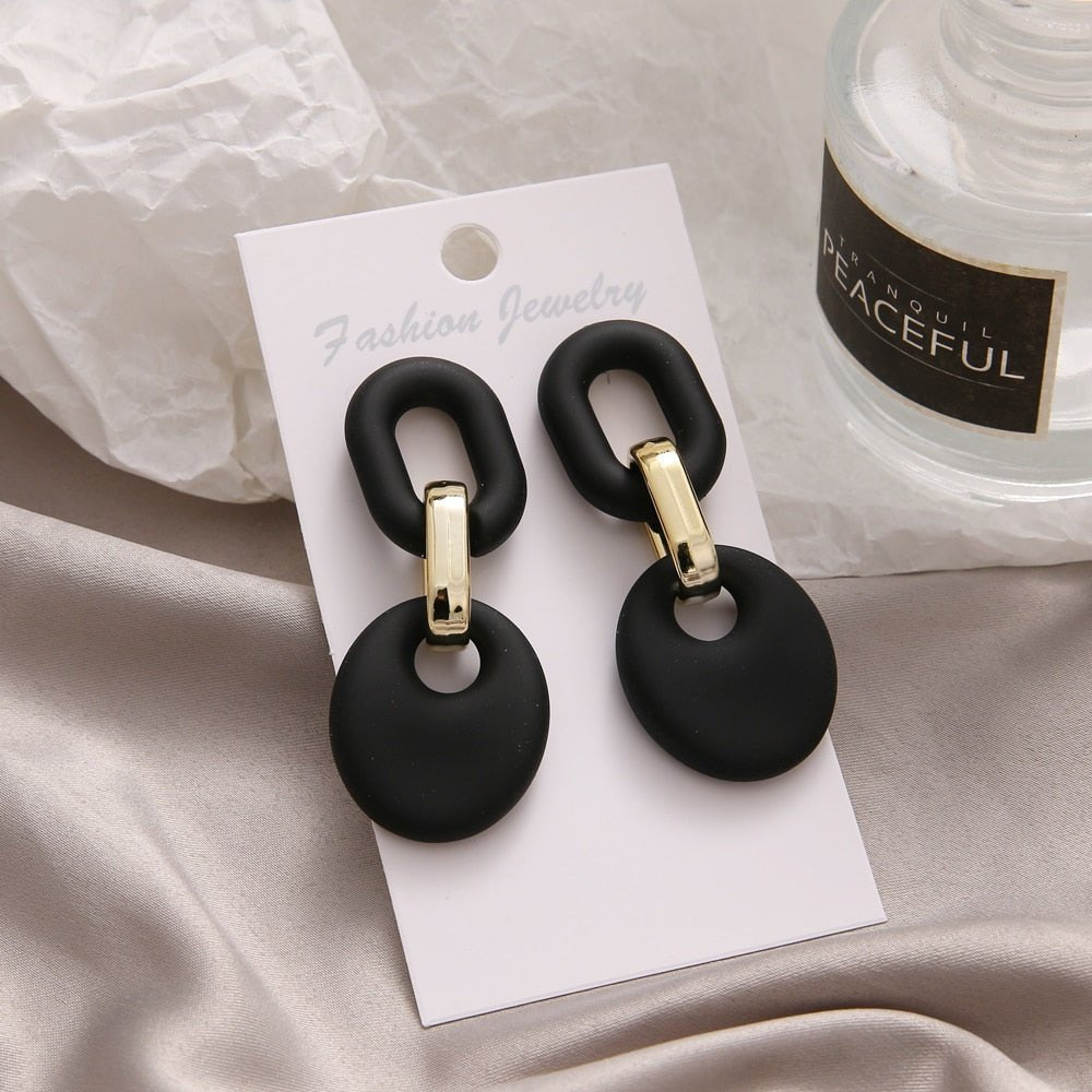 Fashionable Geometric Drop Earrings for Women Made of Acrylic and Zinc Alloy in Black and Turquoise Colors