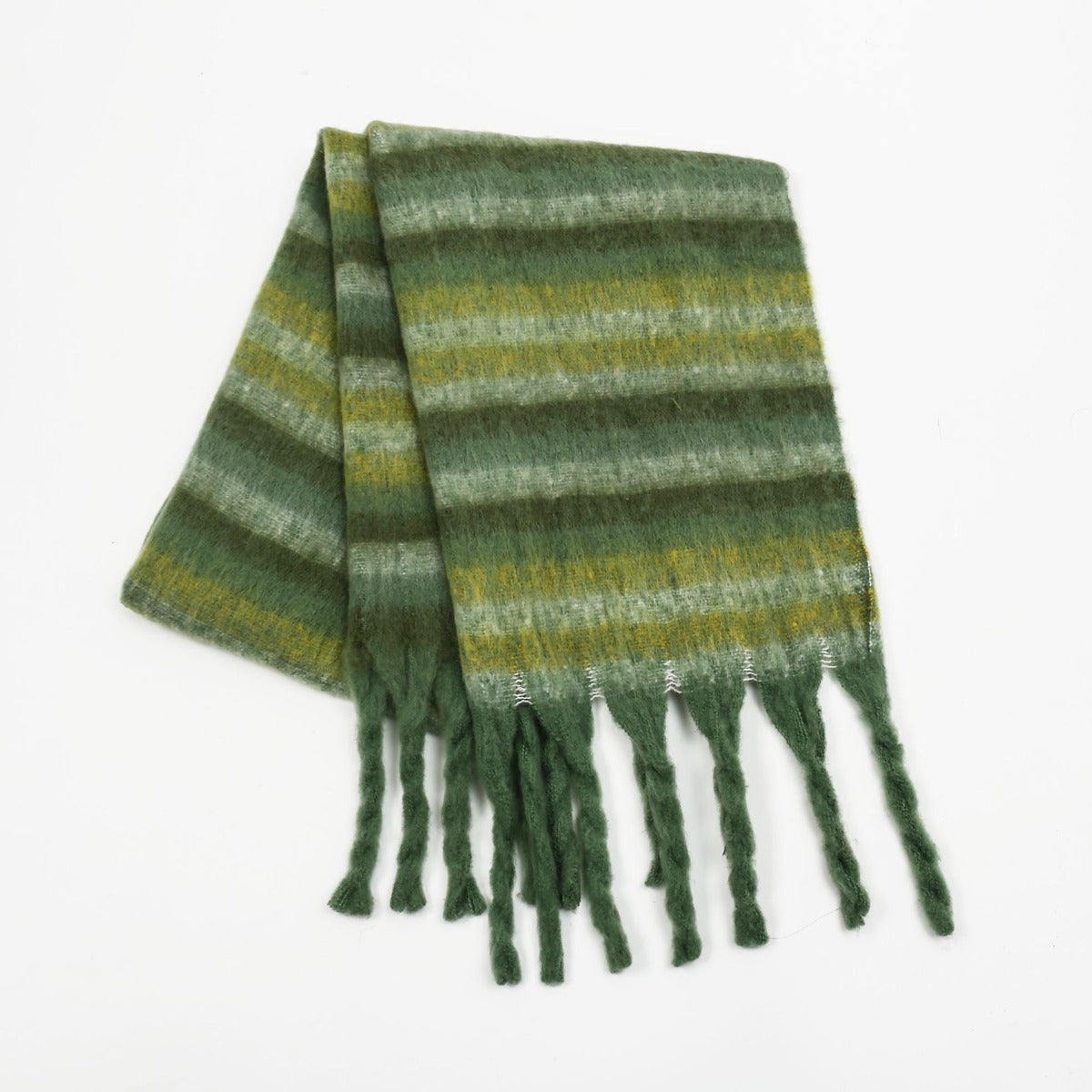Fashionable Fringe Contrast Striped Polyester Scarf for Stylish Look