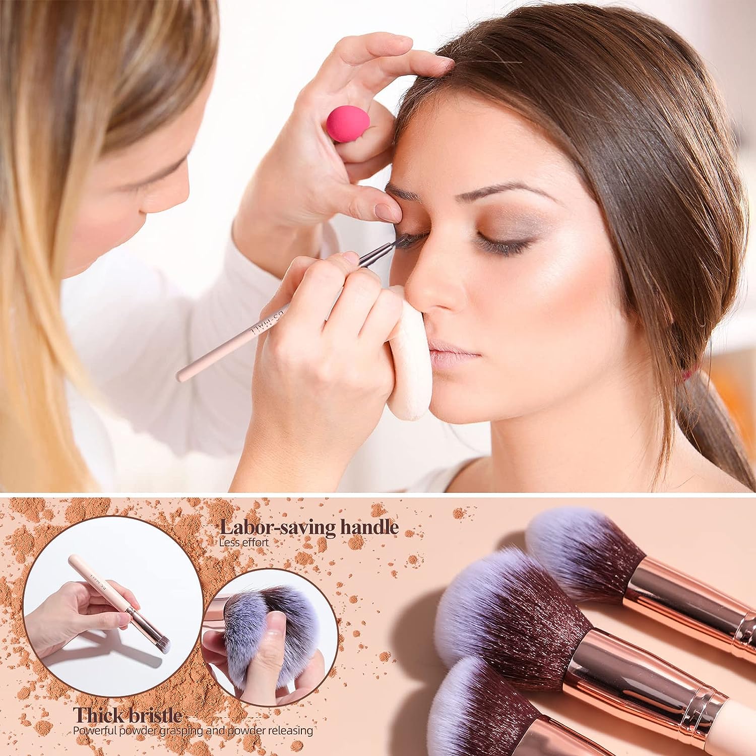 Premium Synthetic Makeup Brushes Set with Rotating Holder and Makeup Sponges