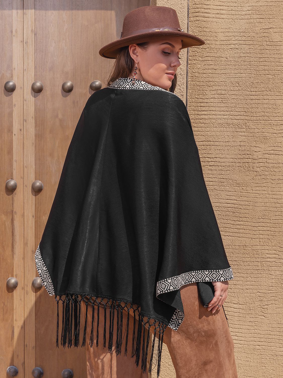 Plus Size Fashionable Geometric Open Front Tassel Hem Cardigan for Women