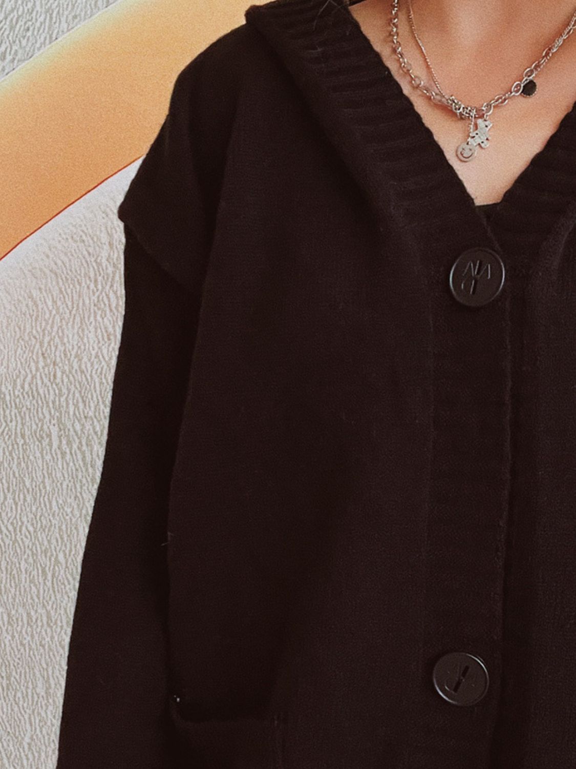 Casual Dropped Shoulder Long Sleeve Buttoned Pocketed Hooded Cardigan for Everyday Wear