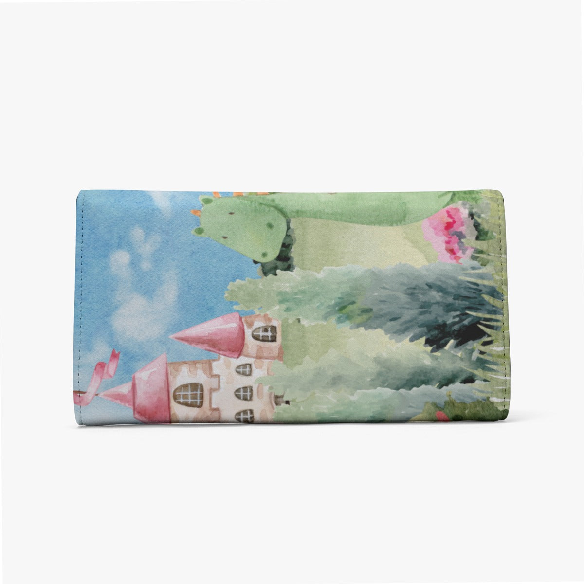 Dunbi Designed Foldable Boy's Wallet with Watercolor Castle, Dragon and Garden Prints