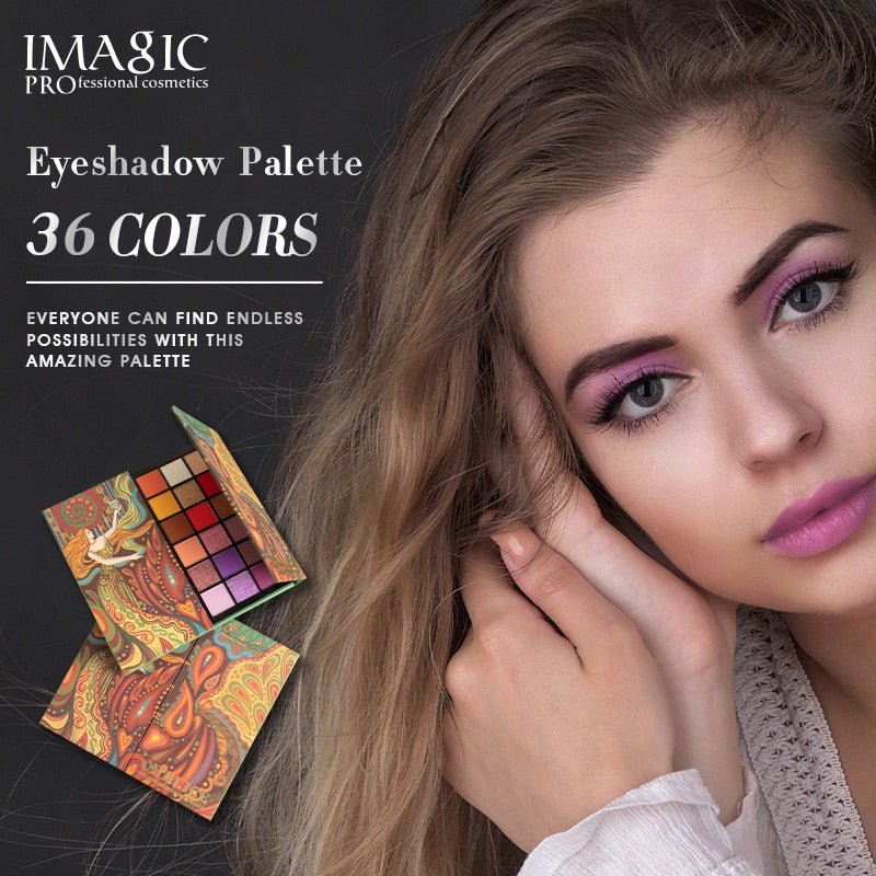 IMAGIC Professional 36 - Color Cosmetic Eyeshadow Palette with Matte, Pearlescent, Glitter, and Metallic Gloss Nude Eye Pigments
