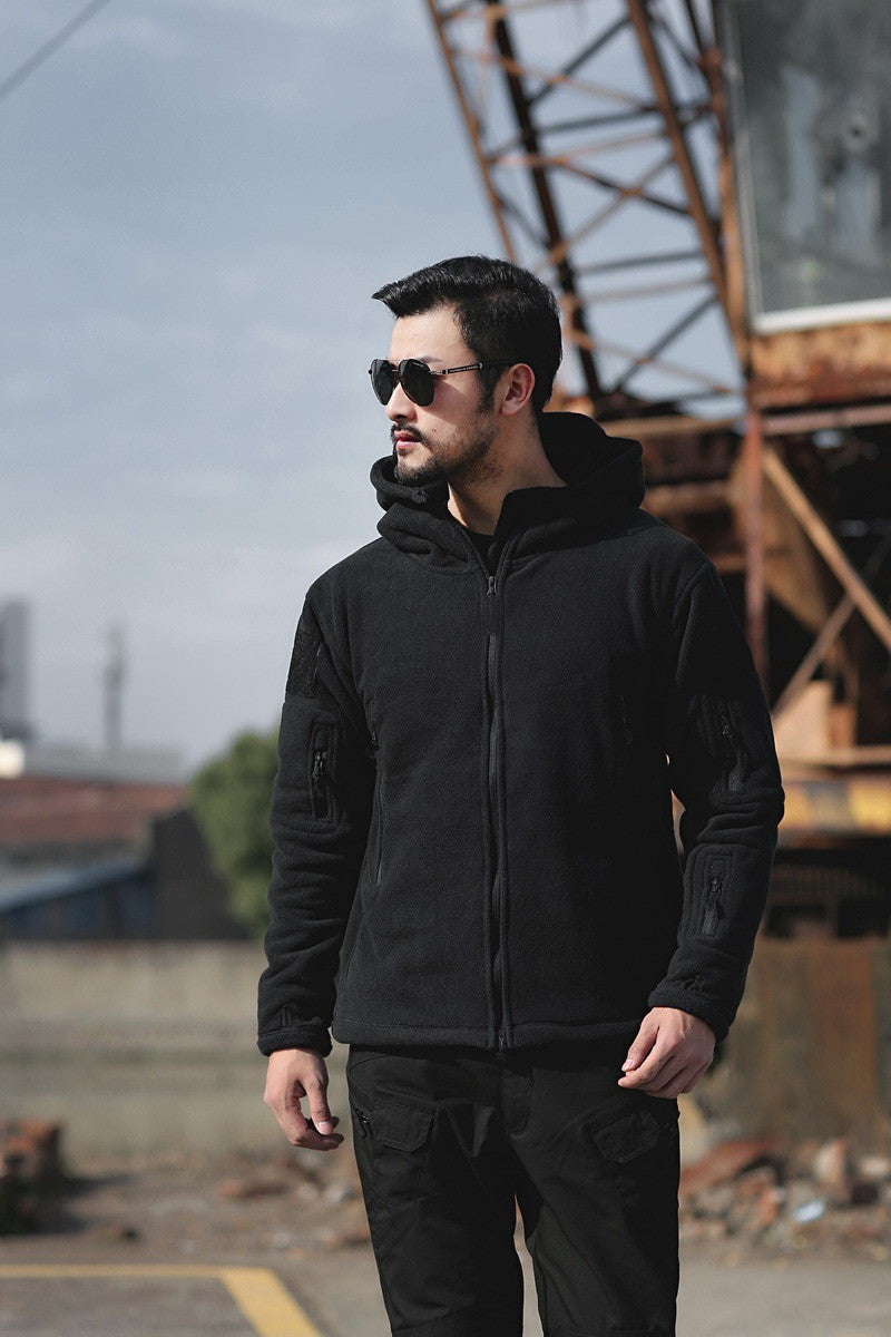 Men's Outdoor Cold-Resistant Fleece Lined Sweater Style Shell Jacket for Winter Warmth