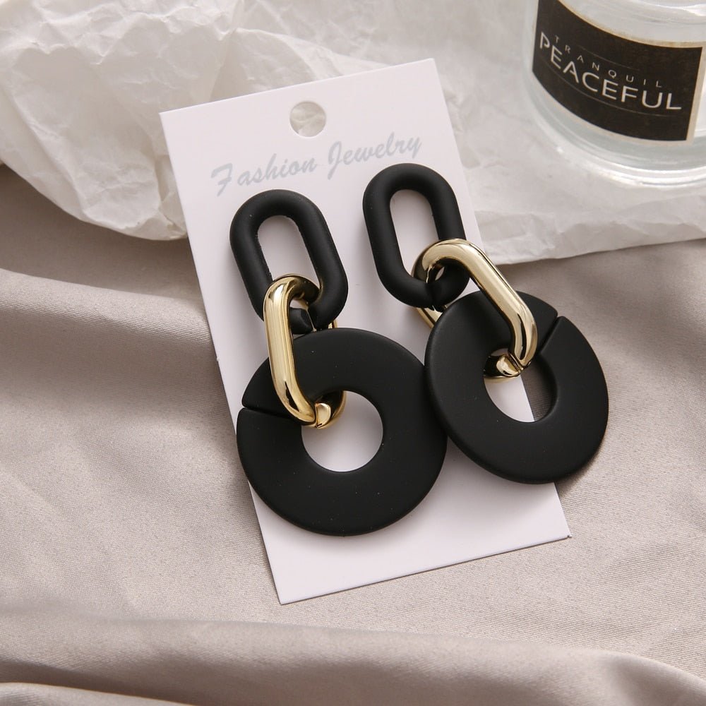 Fashionable Geometric Drop Earrings for Women Made of Acrylic and Zinc Alloy in Black and Turquoise Colors