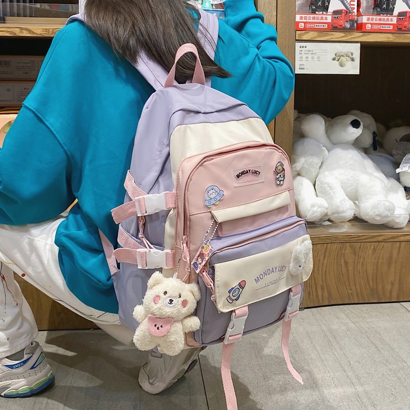 Stylish Fashionable Bear - Inspired Large - Volume Geometric Contrast - Colored School Backpack for Students