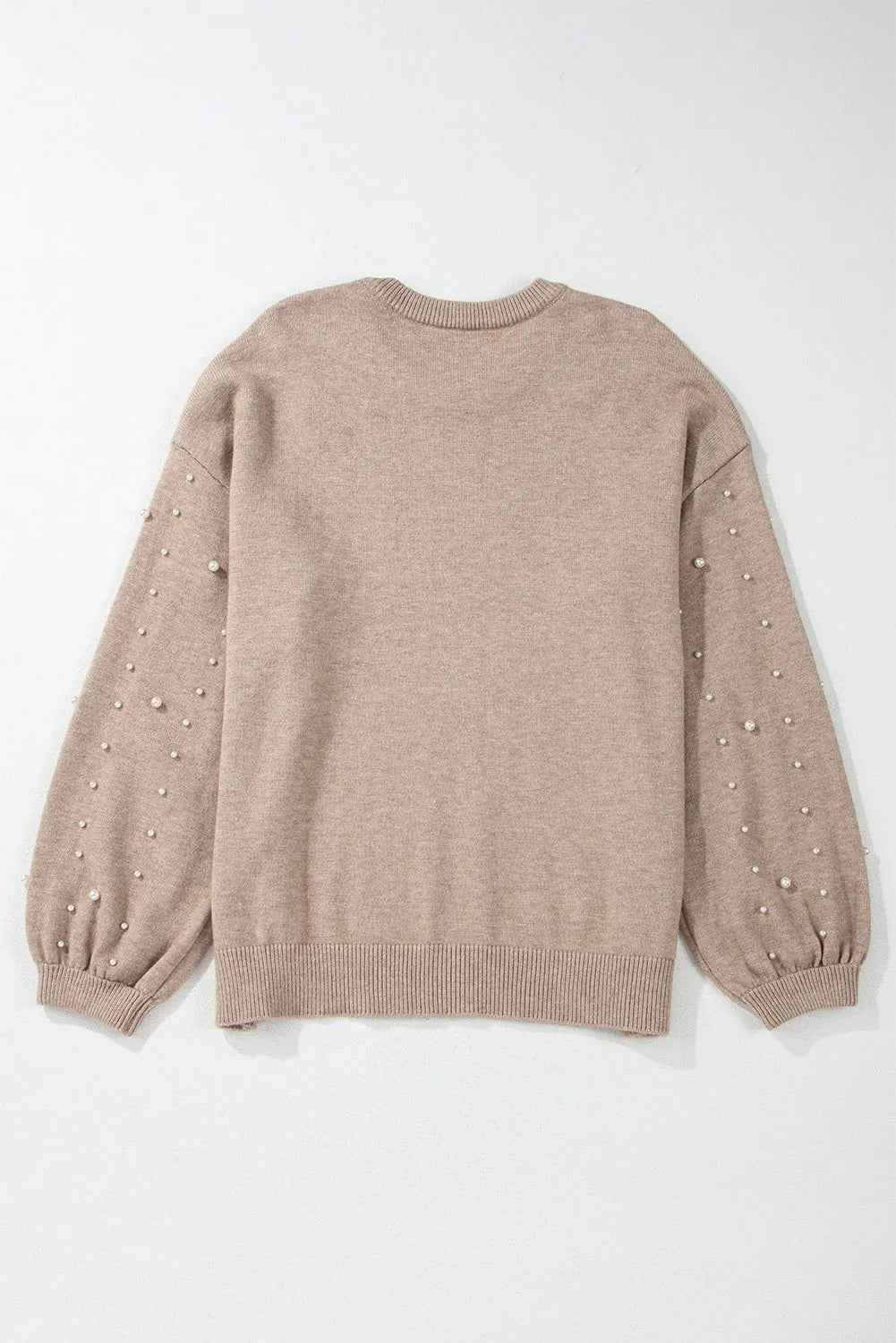Plus Size Long Sleeve Round Neck Sweater with Pearl Details
