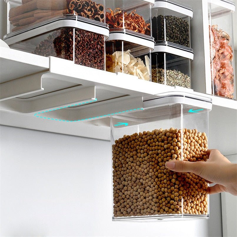 Wall-Mounted Plastic Grains Storage Box with Shelf for Coffee, Cereals & Kitchen