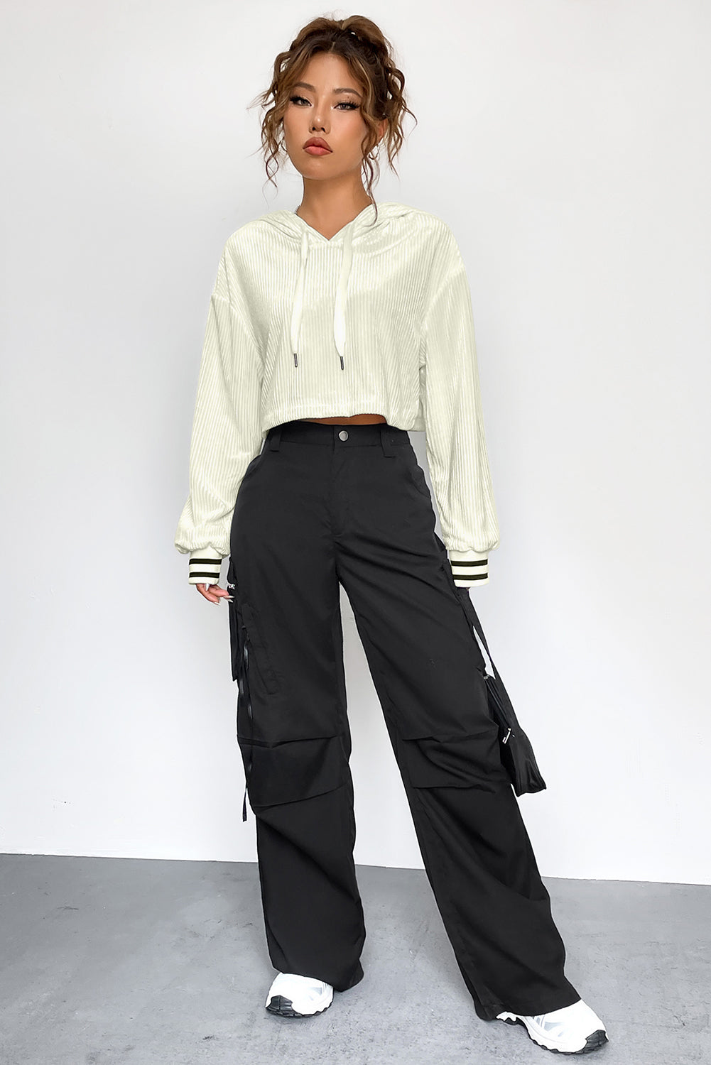 Opaque Drawstring Long Sleeve Drop Shoulder Hoodie