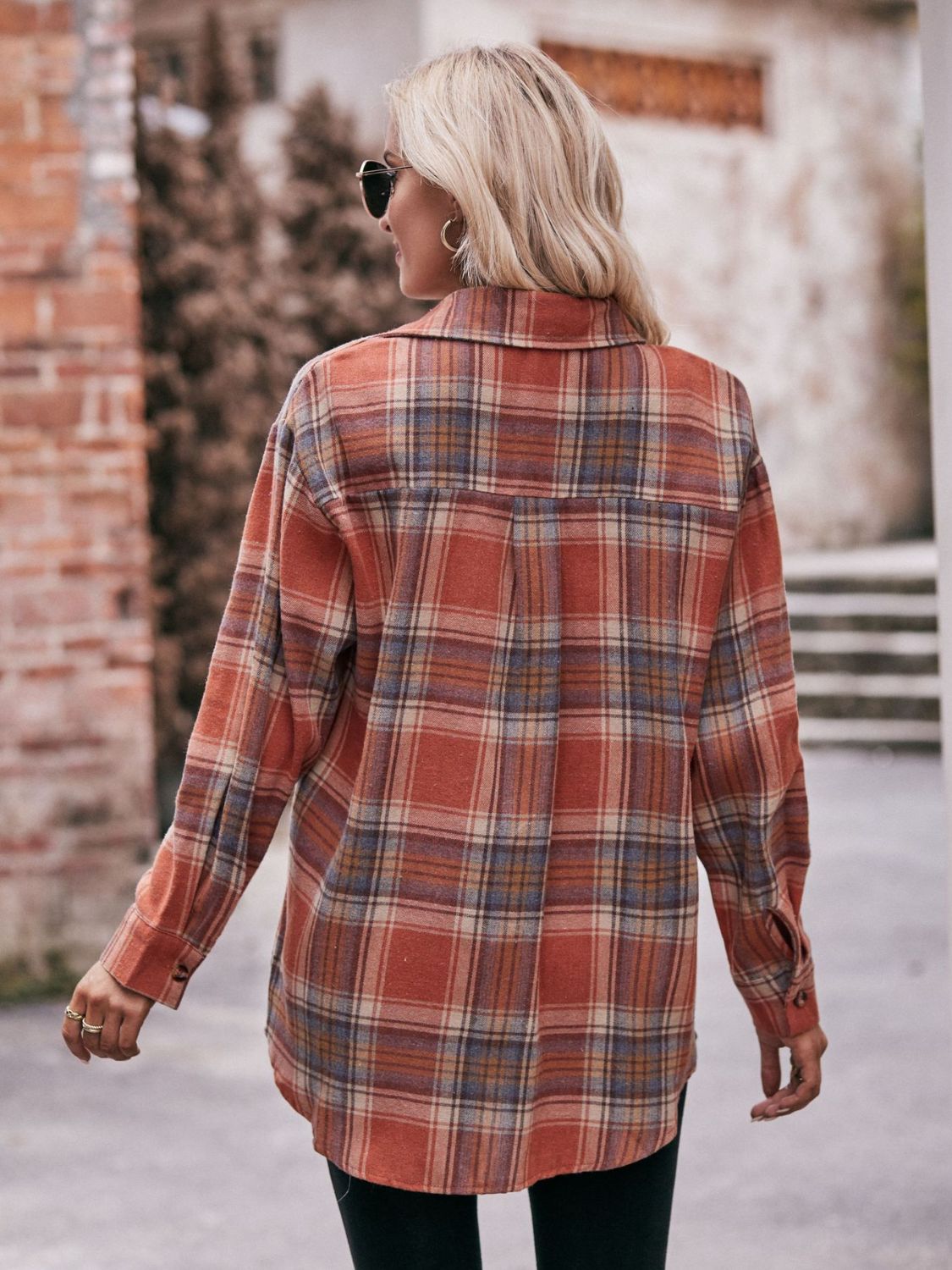 Oversized Plaid Longline Shirt with Dropped Shoulders