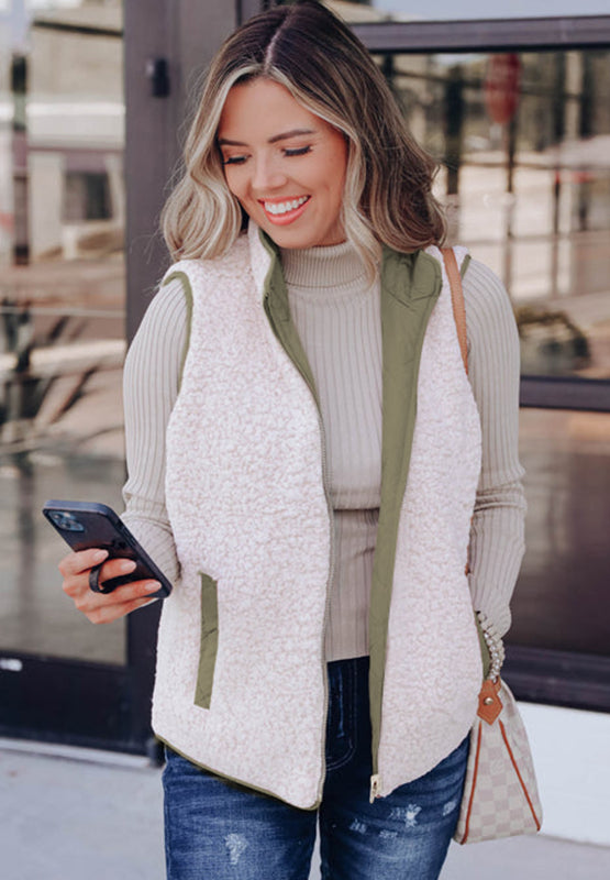 Soft Fuzzy Zip - Up Vest with Convenient Pockets
