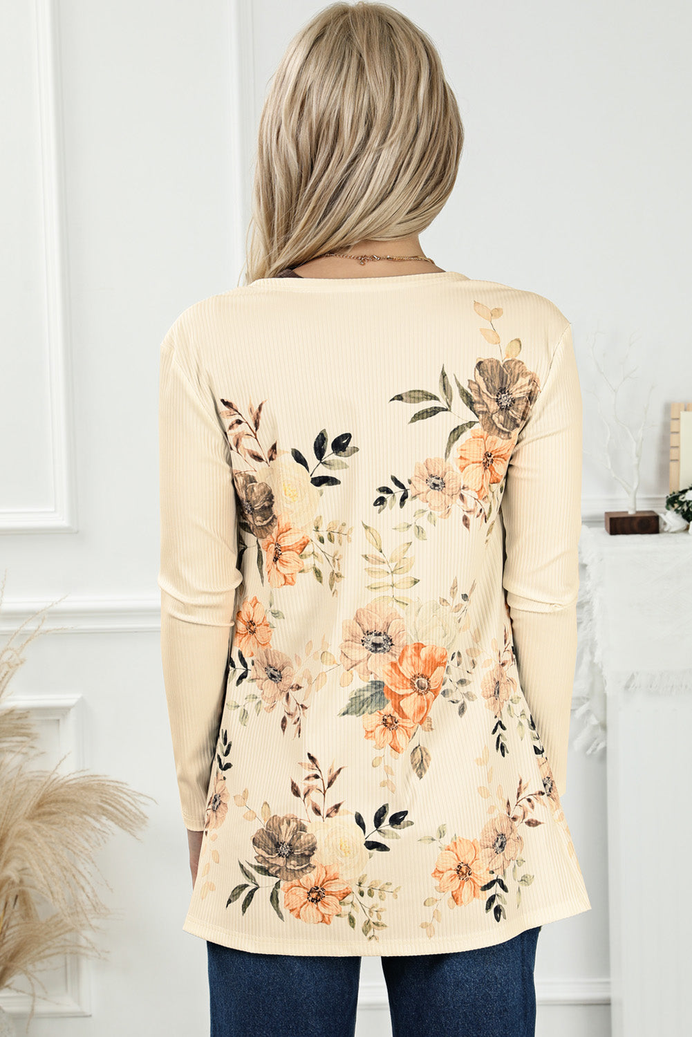 Casual Floral Printed Long Sleeve Cardigan for Daily Wear