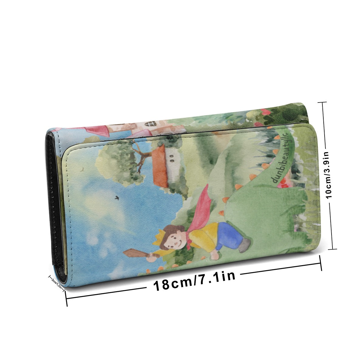 Dunbi Designed Foldable Boy's Wallet with Watercolor Castle, Dragon and Garden Prints