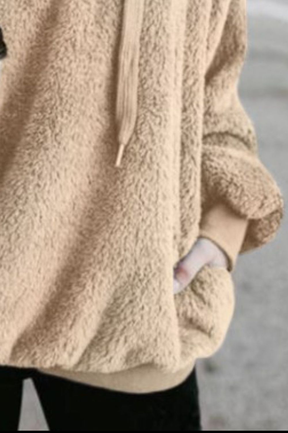 Full-Size Teddy Quarter-Zip Hoodie with Drawstring and Pocket