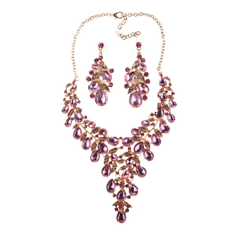 Stylish Glamorous Fashion Jewelry Set of Water Droplets Crystal Alloy Plating Earrings and Necklace