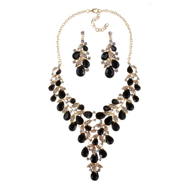 Stylish Glamorous Fashion Jewelry Set of Water Droplets Crystal Alloy Plating Earrings and Necklace