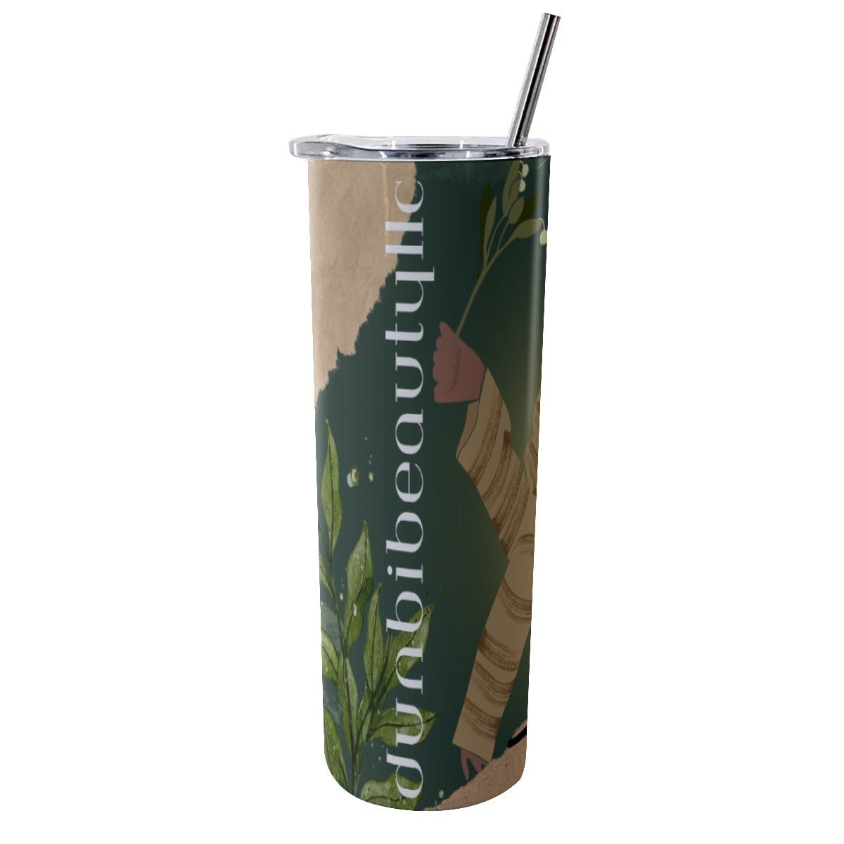 20oz Black Glitter Tumbler with Stainless Steel Straw for Women Featuring Flower Designs, Exuding Green, Grace, and Beauty (Designed by Dunbi)