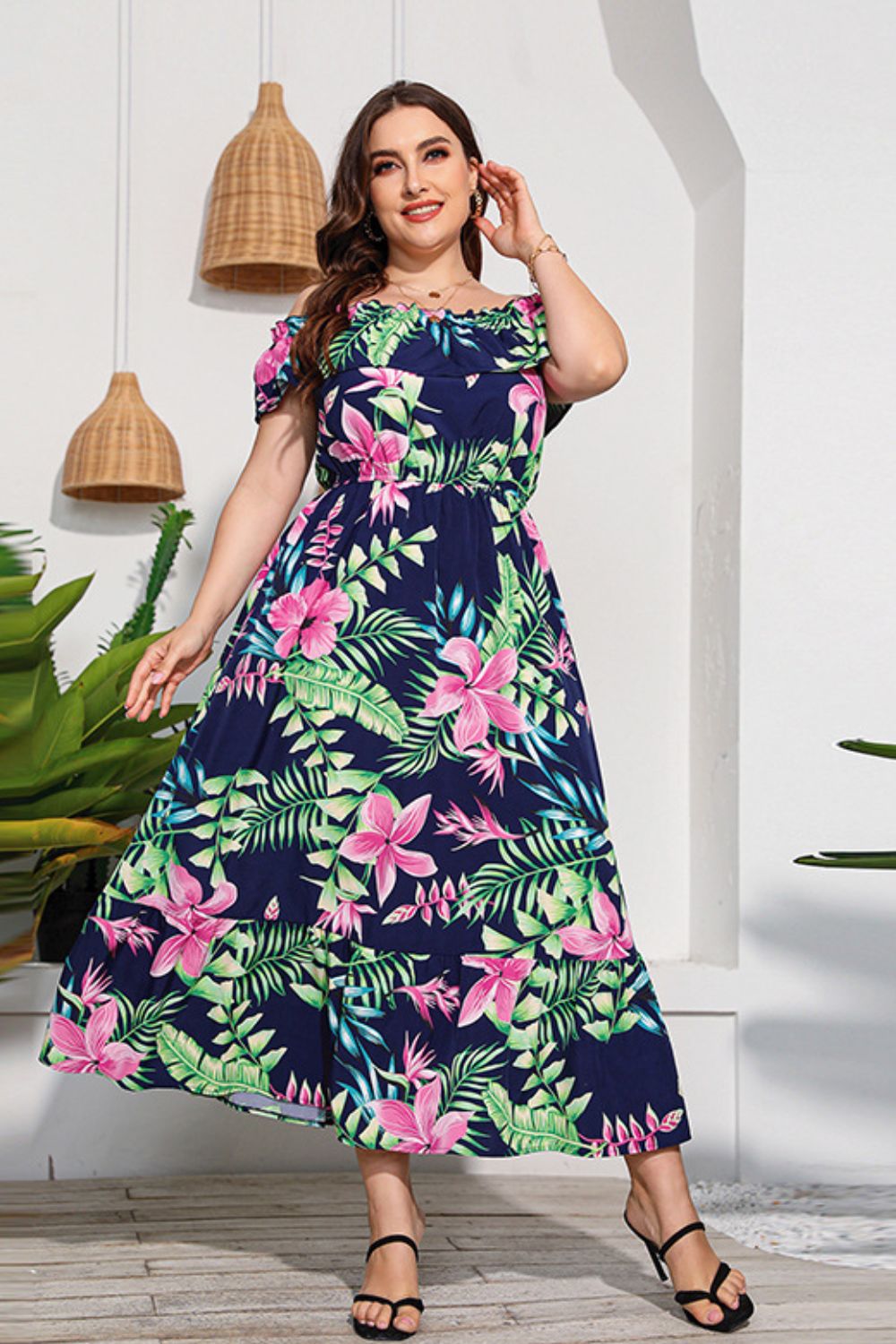 Full-Size Floral Off-Shoulder Long Maxi Dress for Casual and Vacation Wear