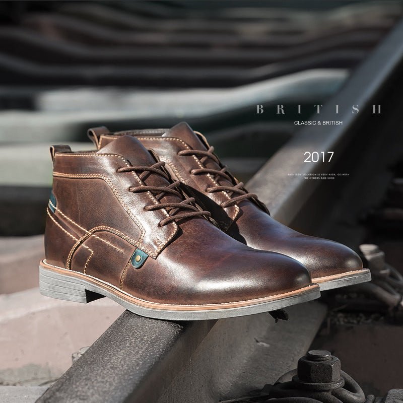 Men's High-top Desert Cowhide Leather Boots with Toe Layer