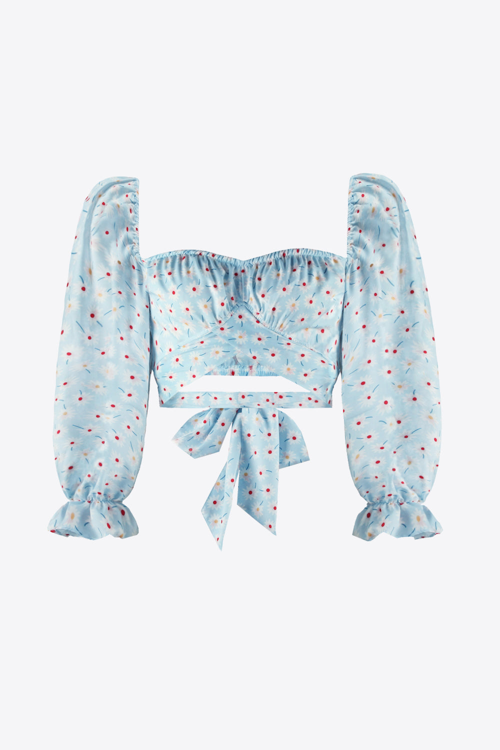 Stylish Printed Long Flounce Sleeve Cropped Women's Blouse