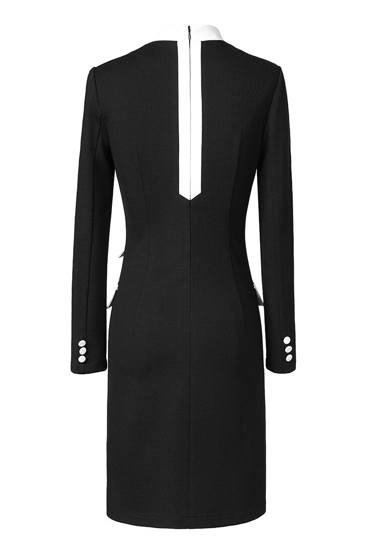 2018 High - Quality New Fashion Women's Long - Sleeve Double - Breasted Buttoned Knee - Length Dress H5710