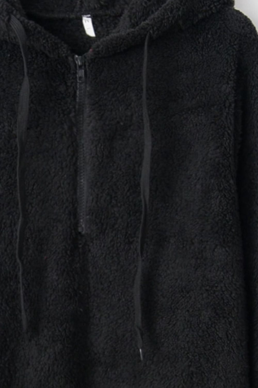 Full-Size Teddy Quarter-Zip Hoodie with Drawstring and Pocket