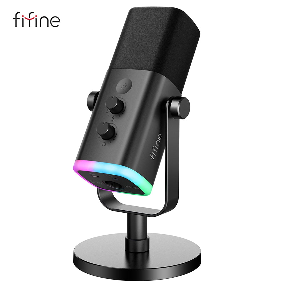 FIFINE Professional USB/XLR Dynamic Gaming Microphone with Touch Mute Button, Headphone Jack, and I/O Controls for PC, PS5/4, and Mixer - Ampligame AM8 Model