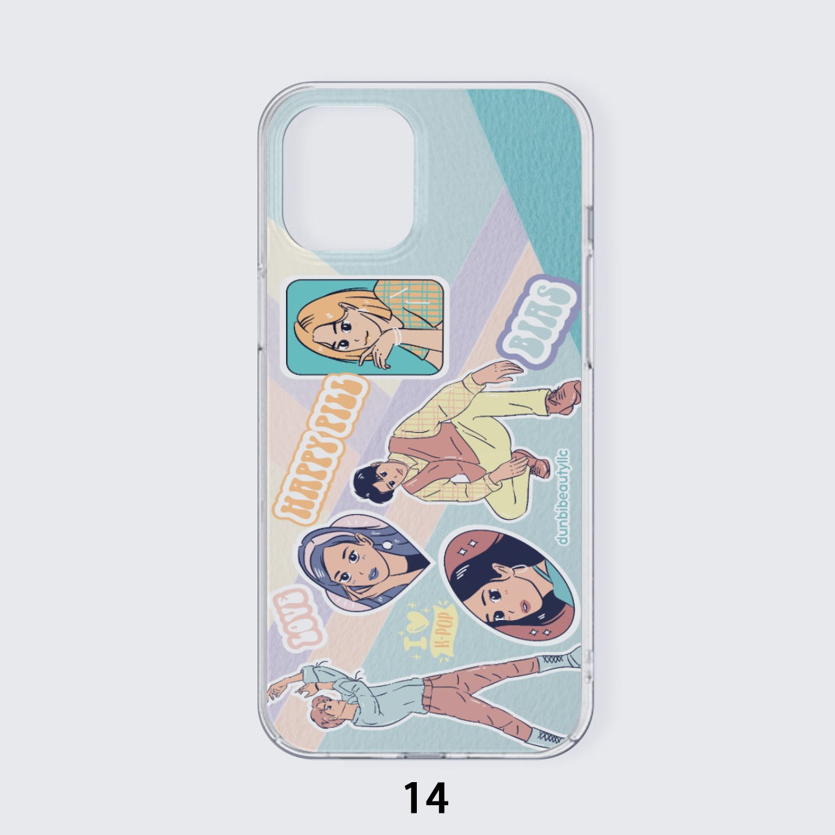 High - Quality TPU Mobile Phone Case for iPhone 14 Series, Inspired by KPOP Culture like BTS, Enhyphen, Ive, Aespa, with Pastel, Bias, Happy Pill, Love, and Idol - themed Designs by Dunbi