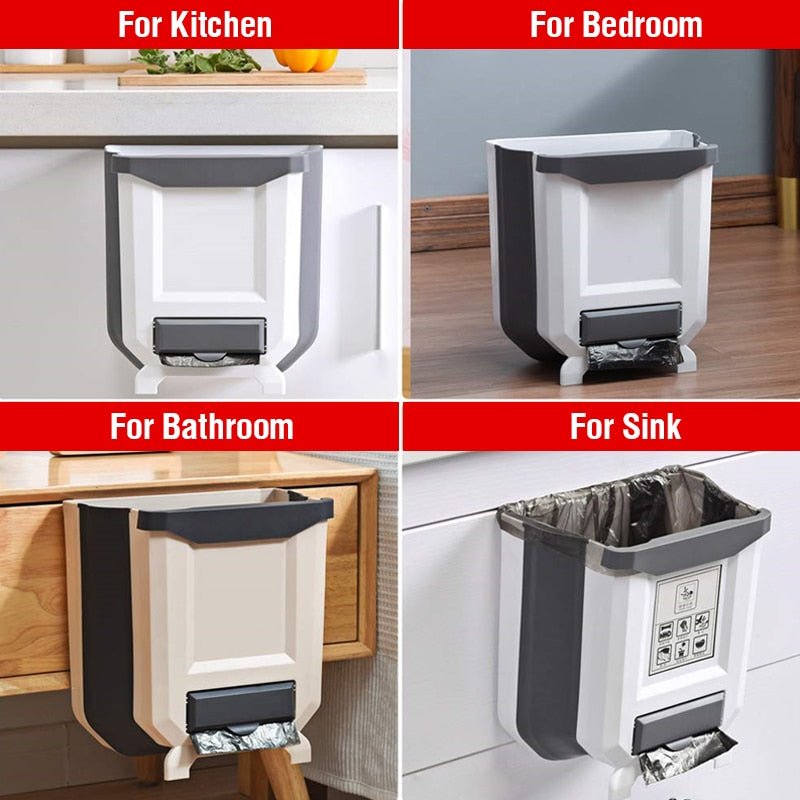 Folding and Wall-Mounted Kitchen and Car Trash Can - Recyclable Waste Bin for Various Spaces
