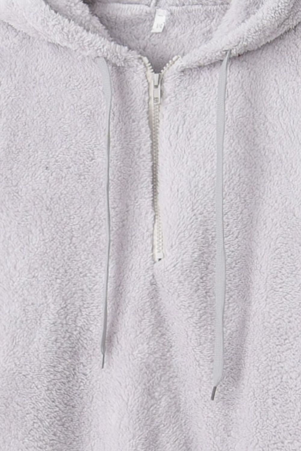 Full-Size Teddy Quarter-Zip Hoodie with Drawstring and Pocket