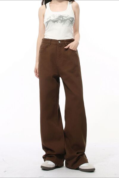Men's Pocketed Wide-Leg Non-Stretch Basic Jeans