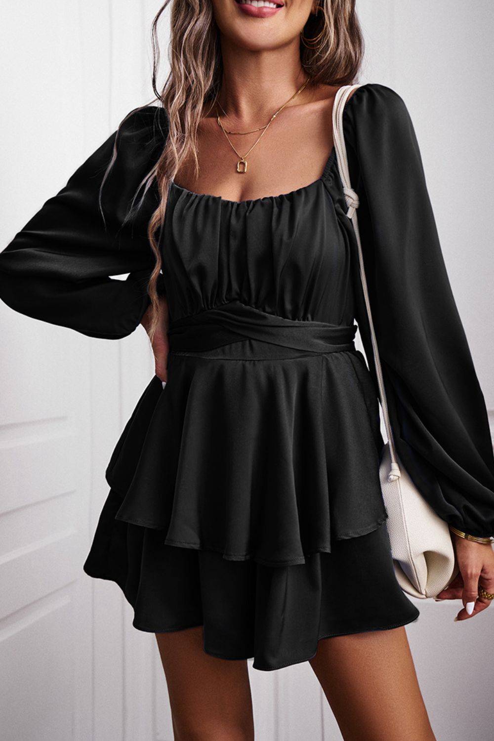 Fashionable Long Balloon Sleeve Layered Women's Romper for Trendy Outfits