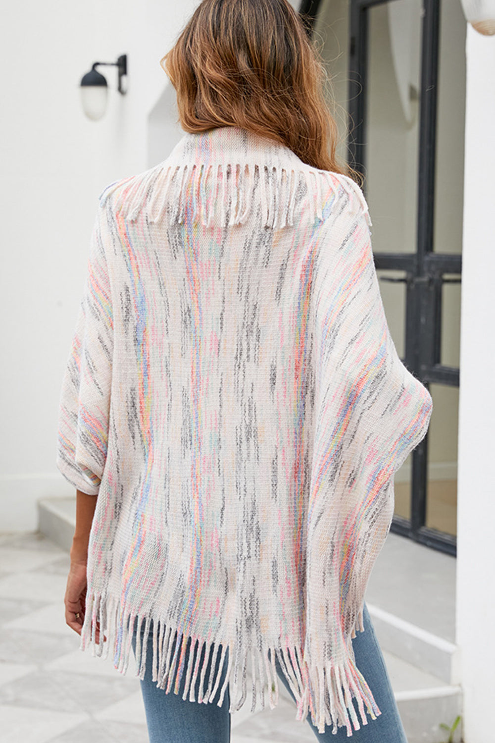 Printed Poncho with Stylish Fringe Detail