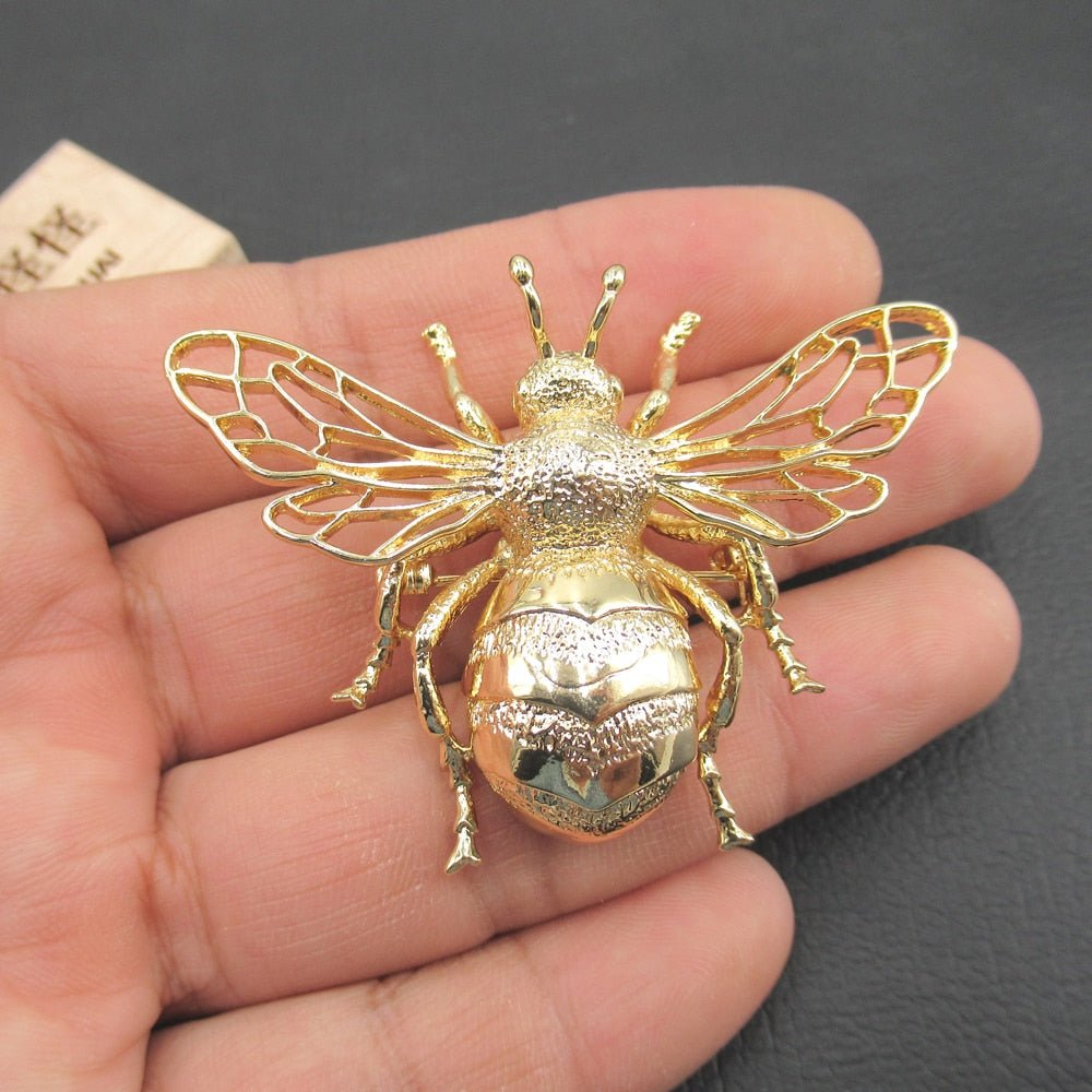 24k Gold Plated Vintage Copper Bee Brooch for Women