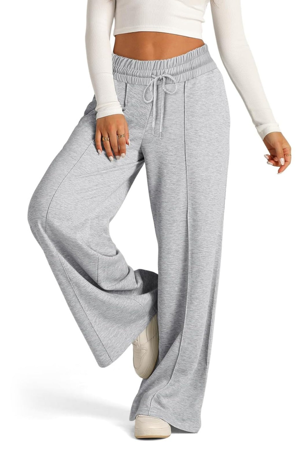 Fashionable Drawstring Elastic Waist Wide Leg Polyester Pants for Comfortable Wear