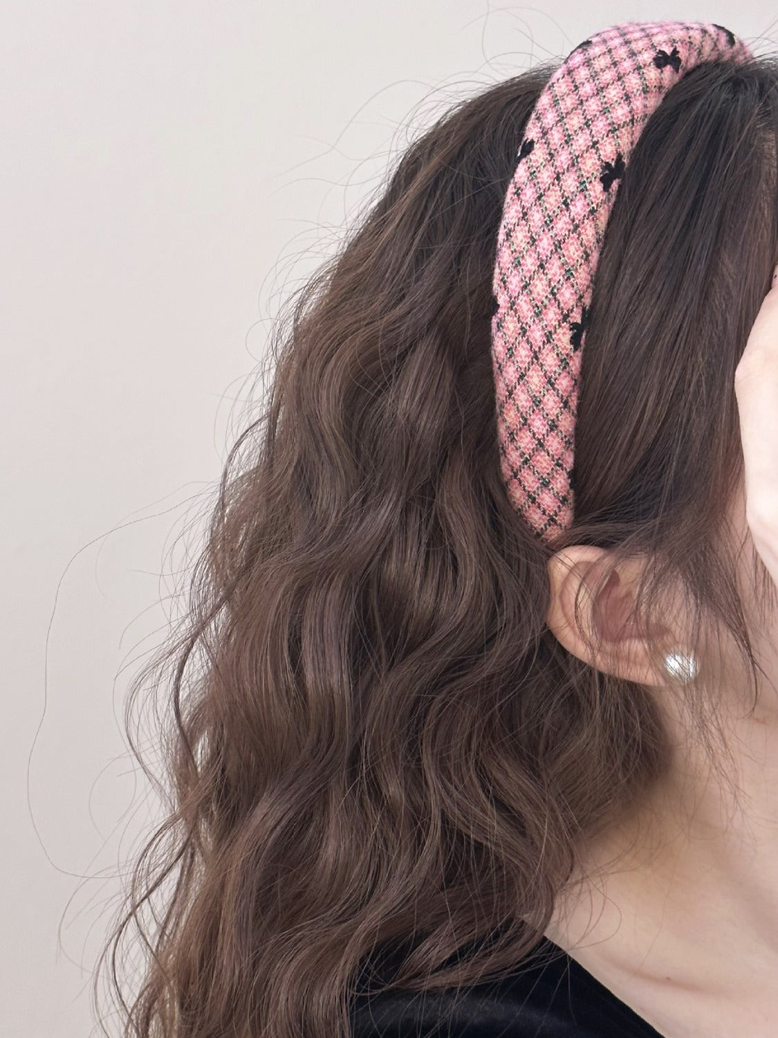 Fashionable Plaid Pattern Wide Bow Headband for Women