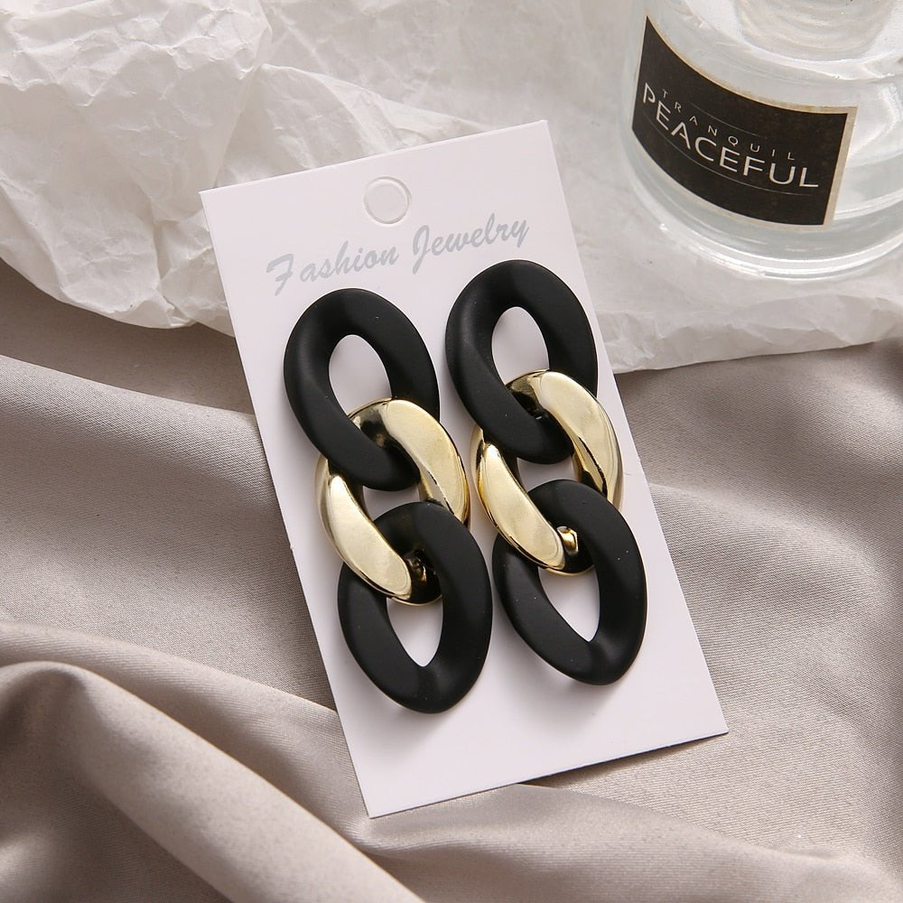 Fashionable Geometric Drop Earrings for Women Made of Acrylic and Zinc Alloy in Black and Turquoise Colors
