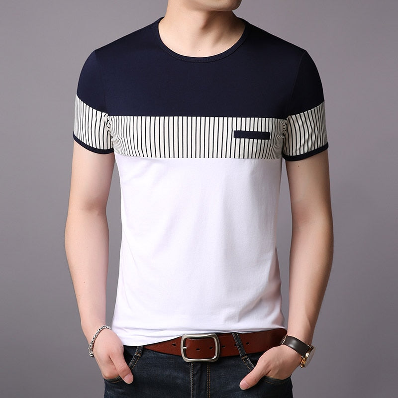 Stylish Men's Fashionable Round Neck Cotton-Spandex T-Shirt for Spring and Summer