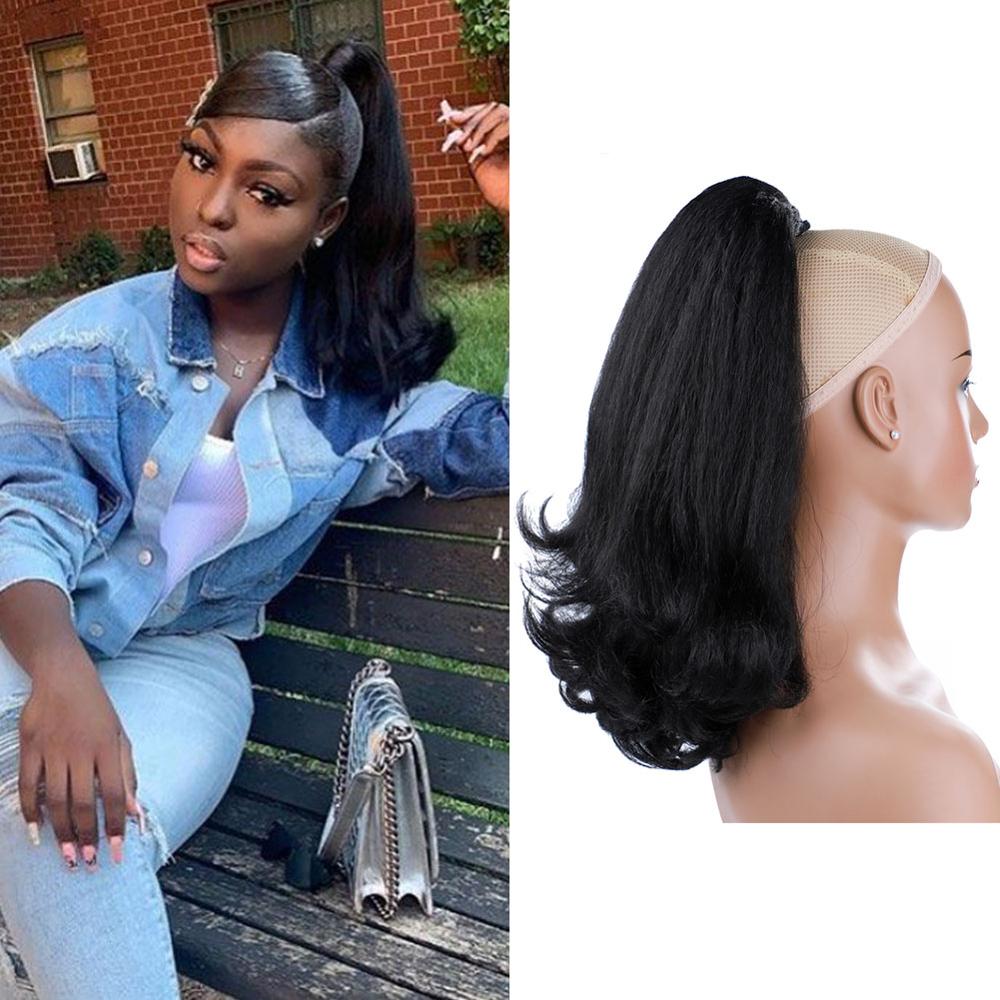 Lydia 16-Inch Synthetic Kinky Straight Ponytail Hair Extension with Curly Tail and Drawstring