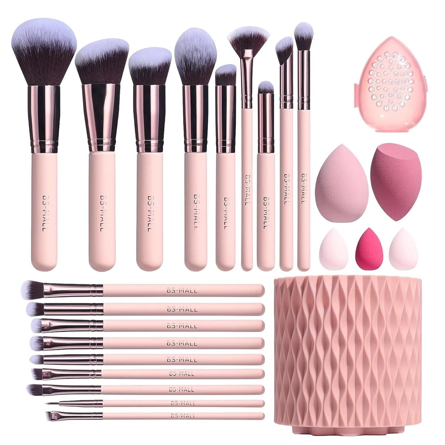 Premium Synthetic Makeup Brushes Set with Rotating Holder and Makeup Sponges
