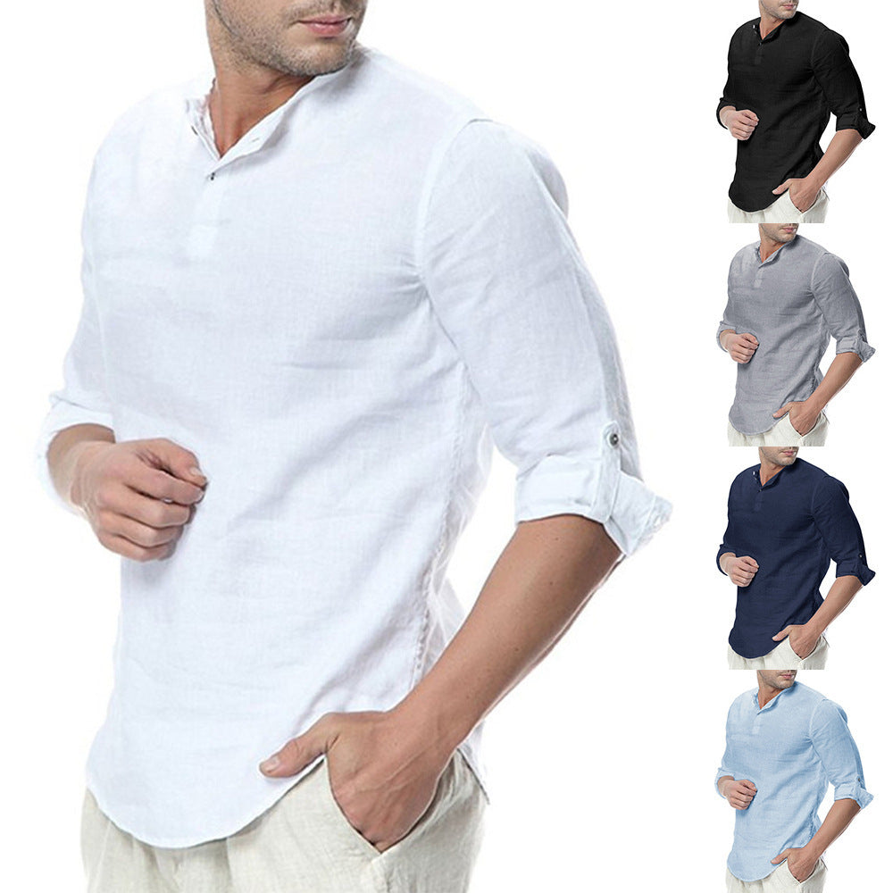 Men's Fashionable Form-Fitting Three-Quarter Sleeve Casual Shirt