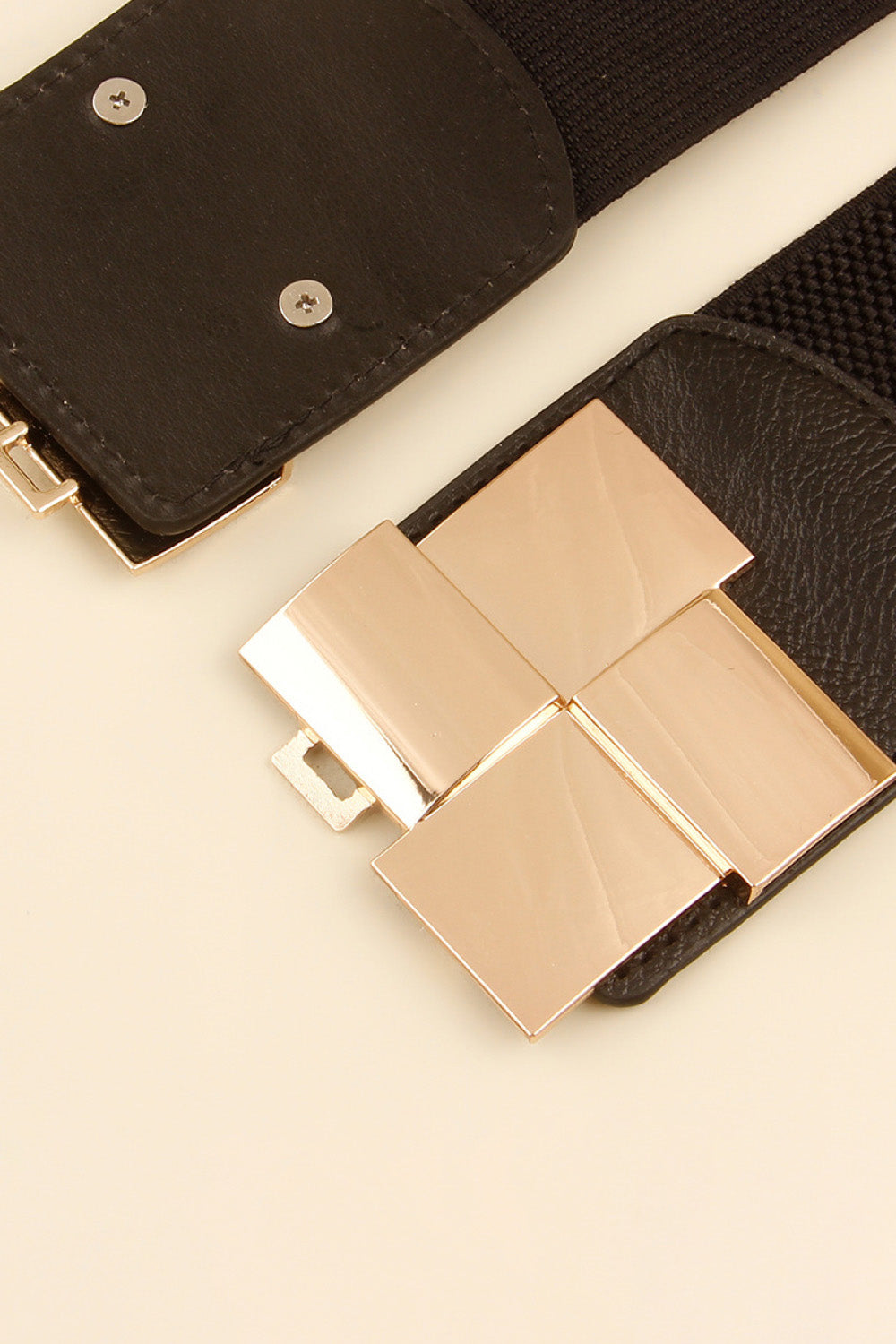 Fashionable Geometric Design Zinc Alloy Buckle Elastic Wide Waist Belt for Men and Women