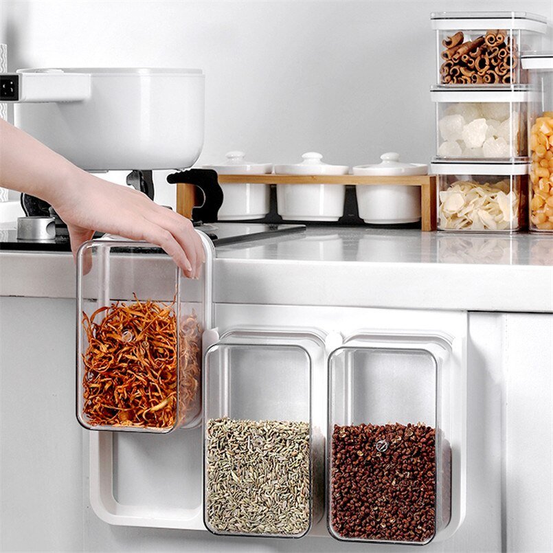 Wall-Mounted Plastic Grains Storage Box with Shelf for Coffee, Cereals & Kitchen