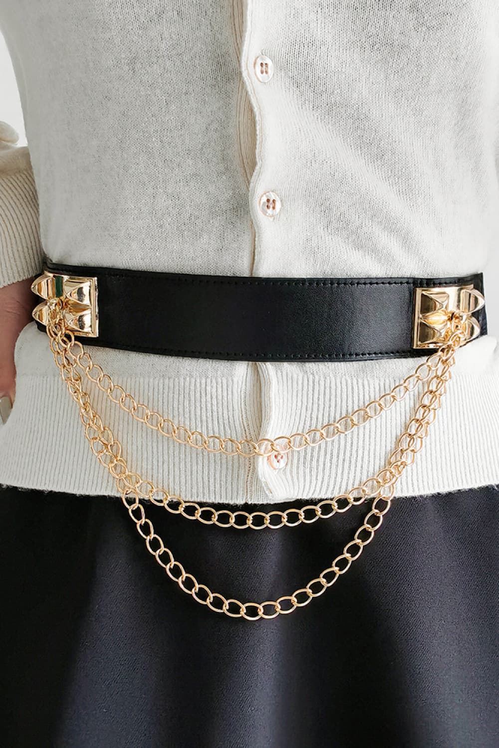 Fashionable Elastic Belt Adorned with Alloy Chain