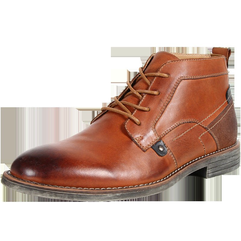 Men's High-top Desert Cowhide Leather Boots with Toe Layer