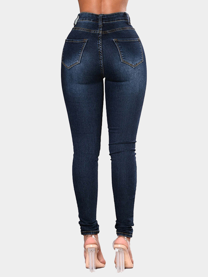 Full-Size Button-Closure Long Denim Jeans for Casual Wear
