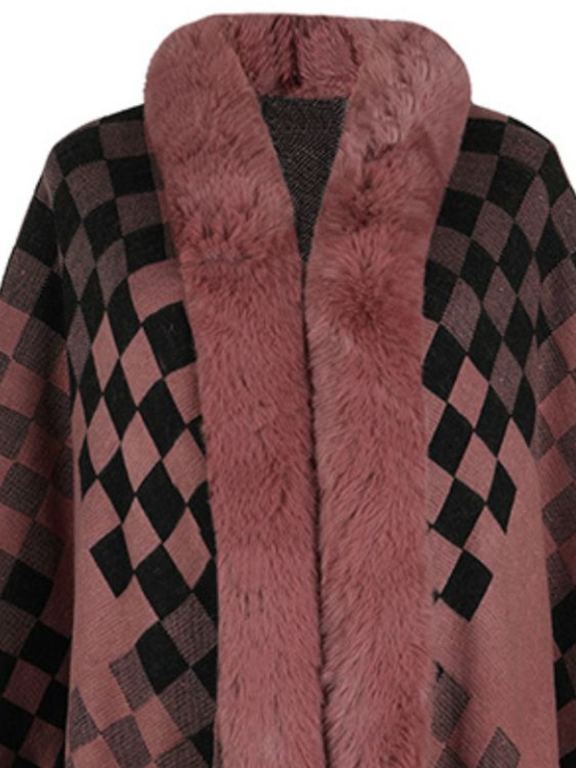 Soft and Fuzzy Checkered Long-Sleeved Poncho for Fashionable Wear